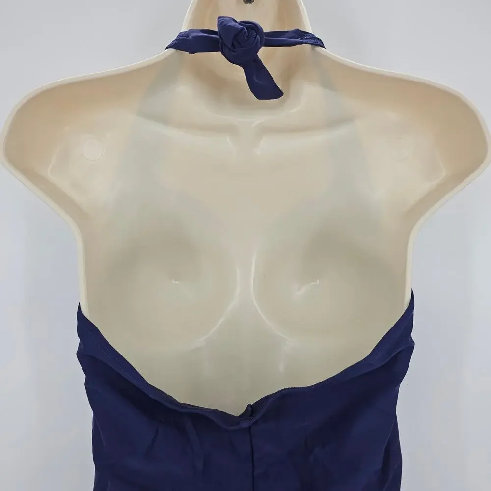 Tempt Me Womans size 6XL Retro Halter Boyleg Ruched One Piece Swimsuit Blue NWOT